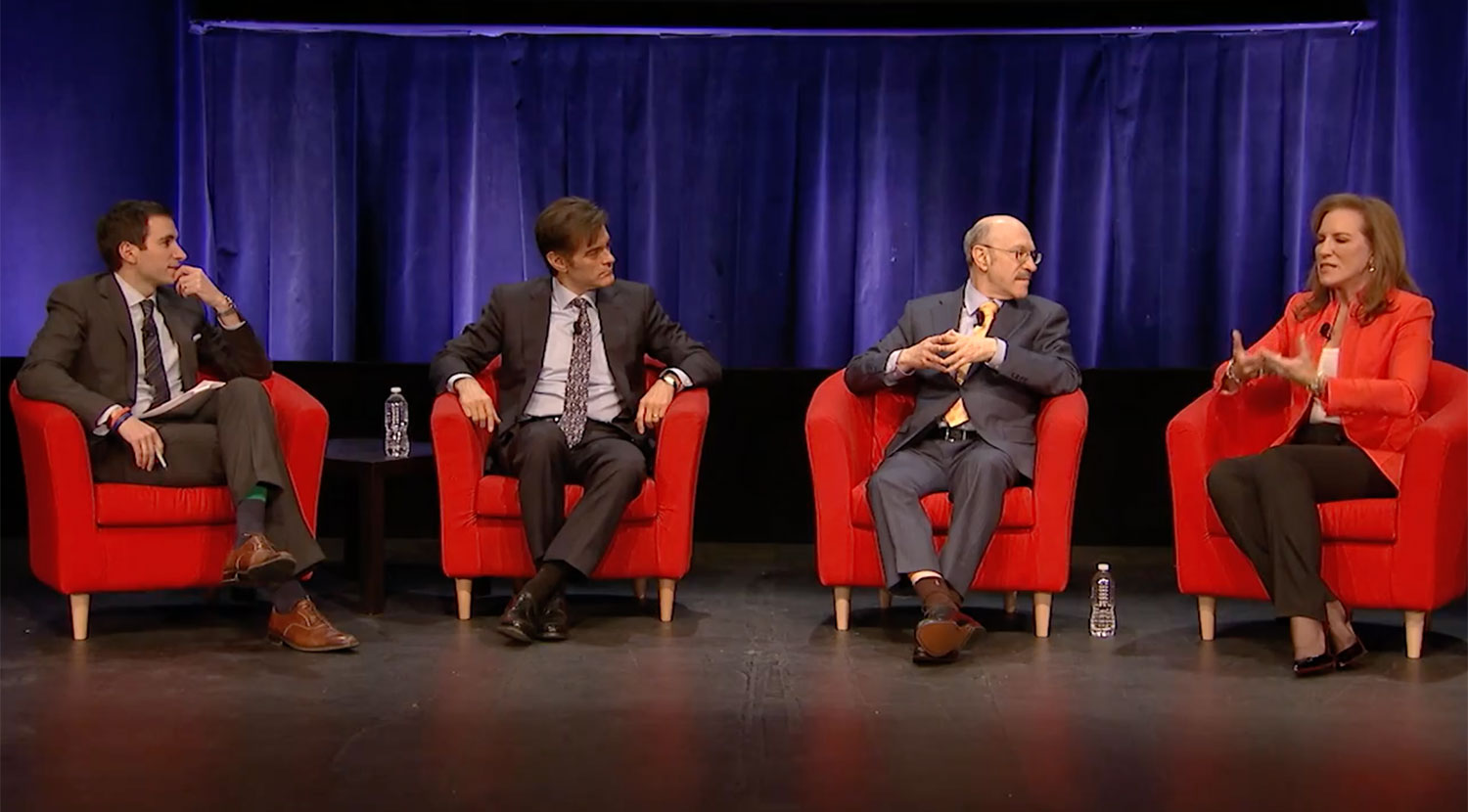 From left: Andrew Ross Sorkin, Dr. Mehmet Oz, Dr. Norman Rosenthal  and Dr. Pamela Peeke